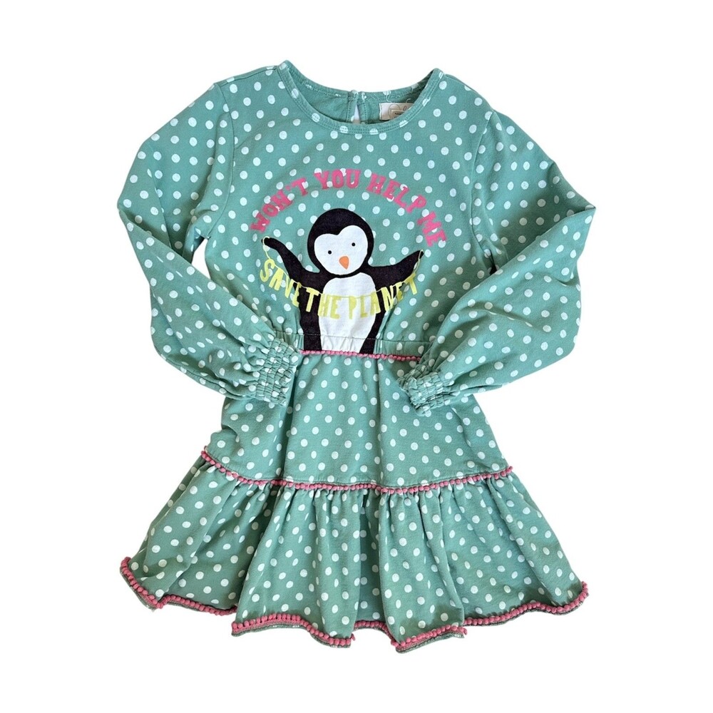 Peek Girls Penguin Dress Size 8 Long Sleeve 100% Cotton The Nature Conservancy